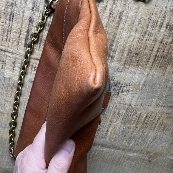 J CREW Cognac Leather Clutch Bag with Chain Strap Leather Convertible Chic - Picture 6 of 16